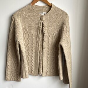 Jillian Jones Angora Lambswool Blend Big Button Cardigan Sweater Large Oatmeal